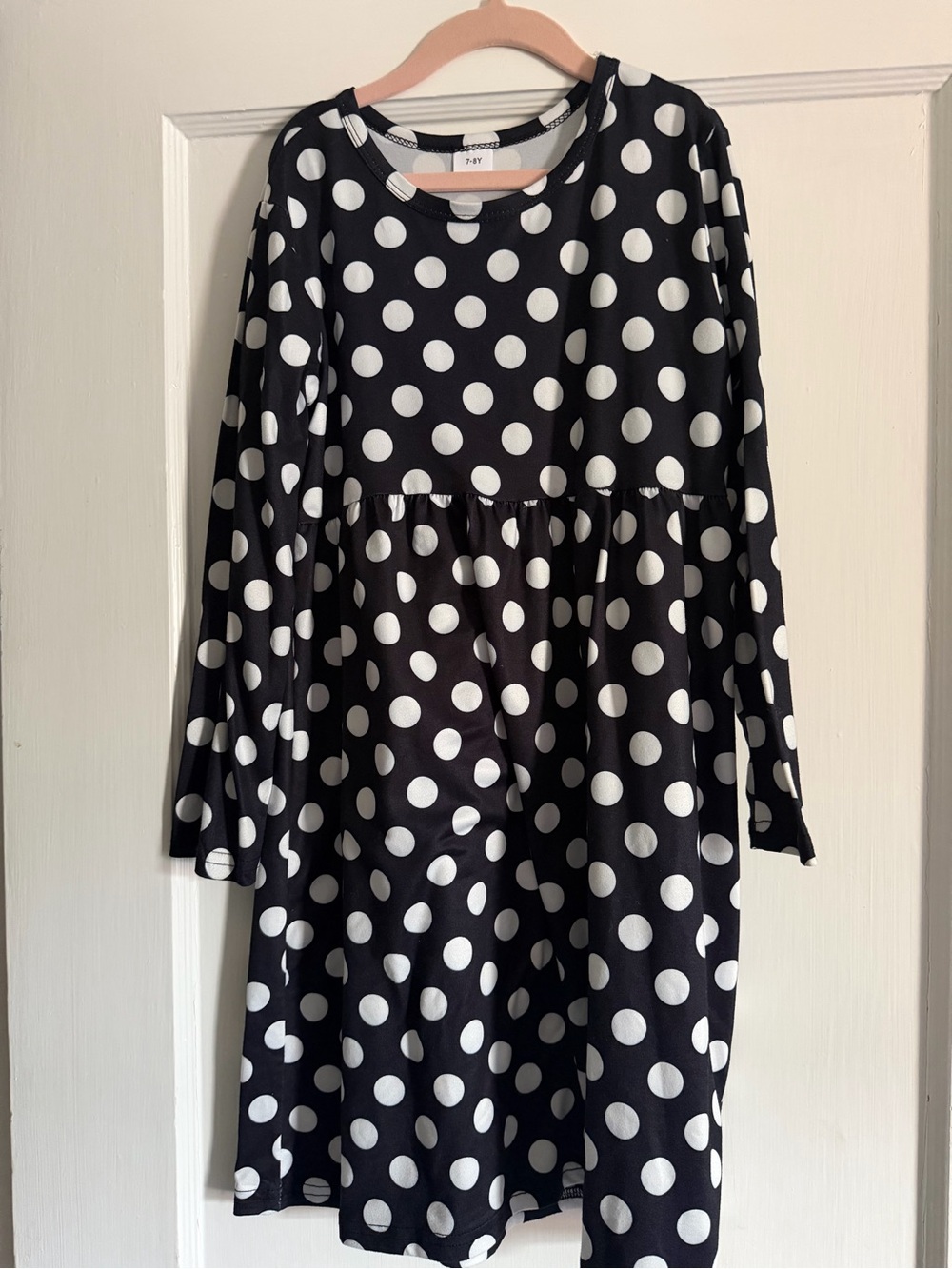 Polka Dot Long Sleeve Kids Dress - Black & White
